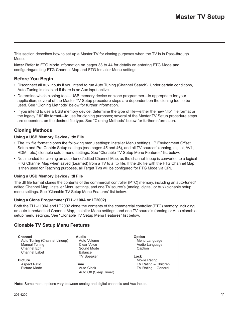 Master tv setup, Before you begin, Cloning methods | Clonable tv setup menu features | LG 37LD665H User Manual | Page 150 / 207