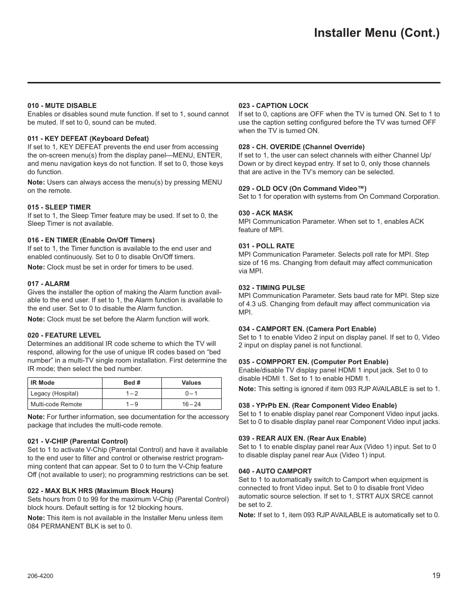 Installer menu (cont.) | LG 37LD665H User Manual | Page 158 / 207