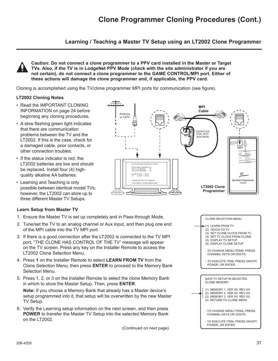 Clone programmer cloning procedures (cont.) | LG 37LD665H User Manual | Page 170 / 207