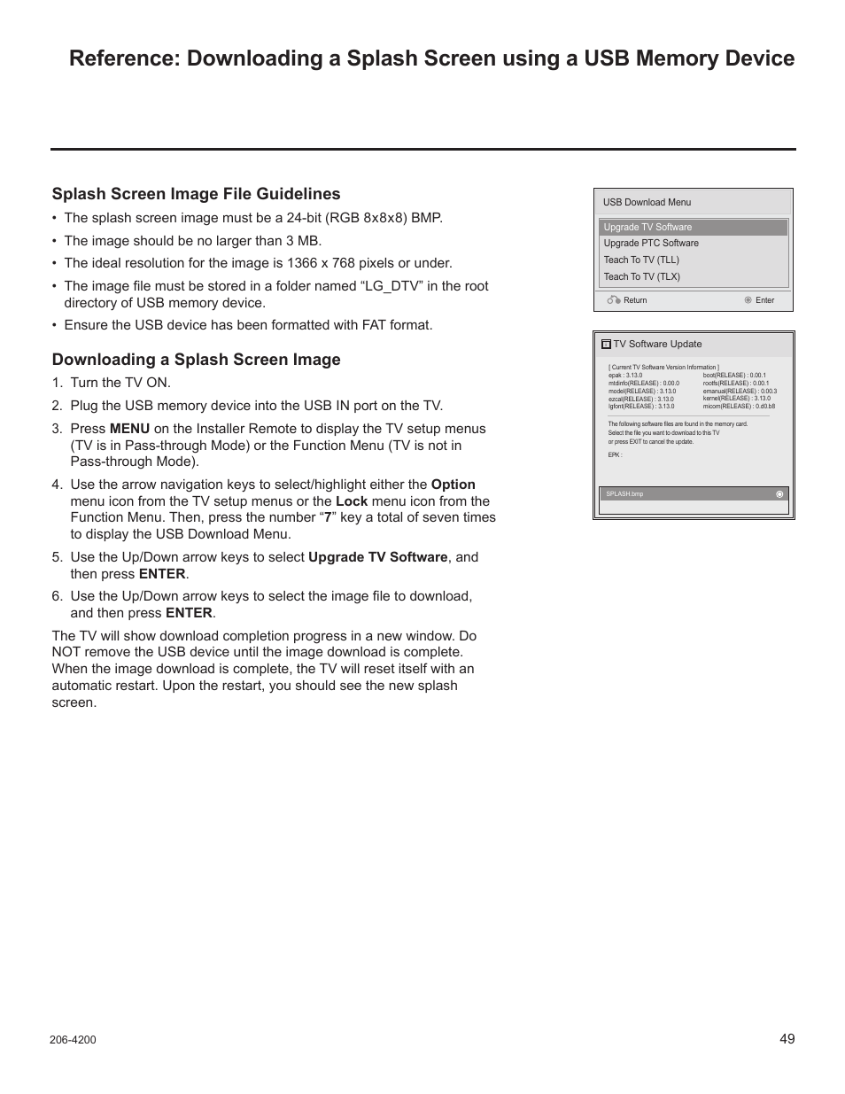 Downloading a splash screen image, Splash screen image file guidelines | LG 37LD665H User Manual | Page 188 / 207