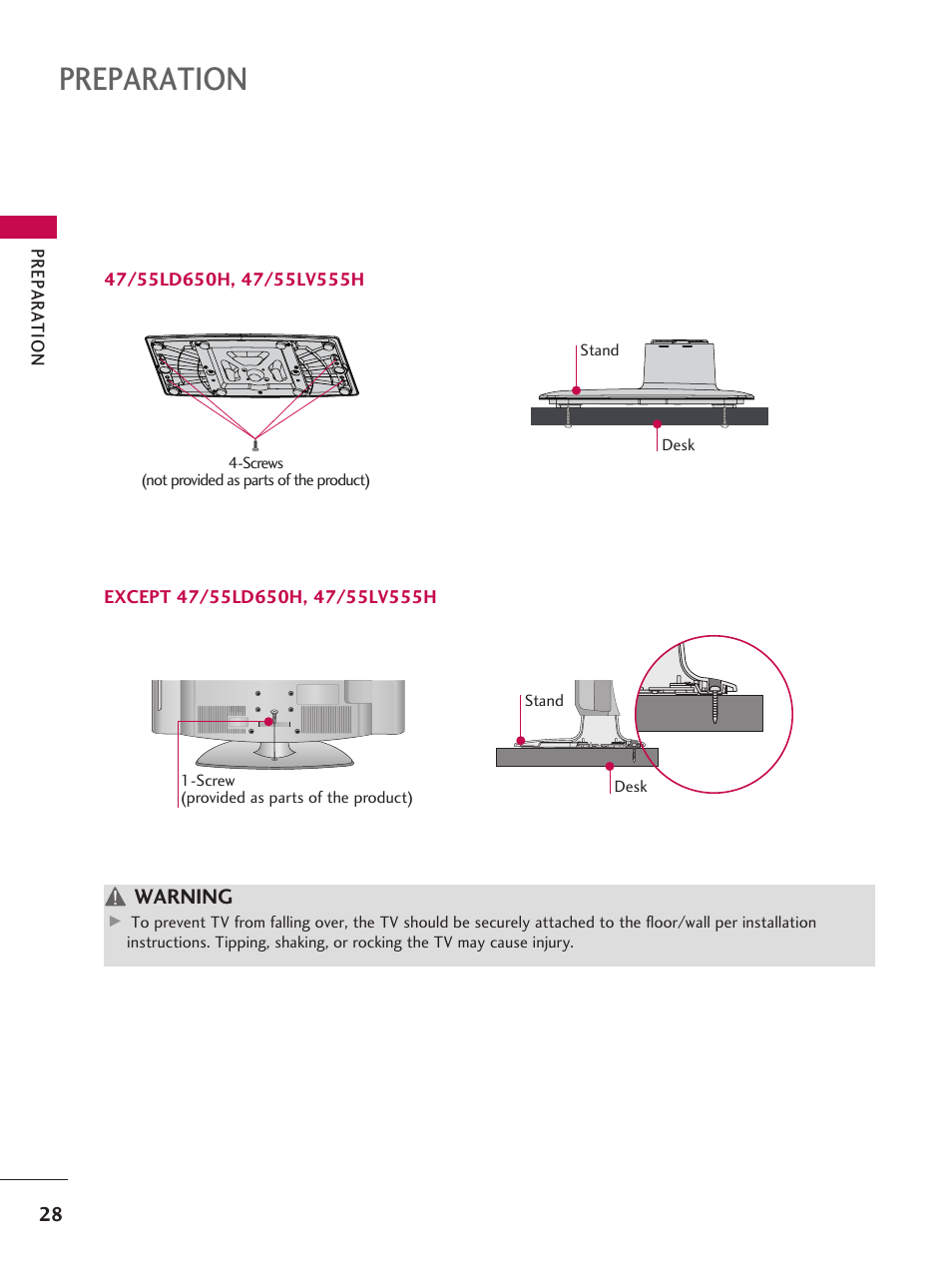 Preparation, Warning | LG 37LD665H User Manual | Page 28 / 207