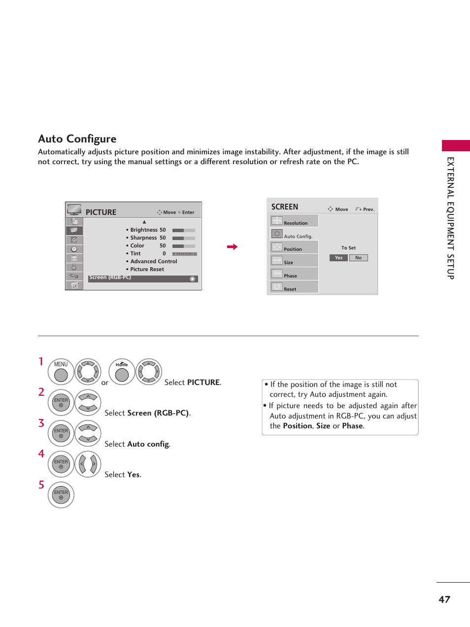 Auto configure | LG 37LD665H User Manual | Page 47 / 207