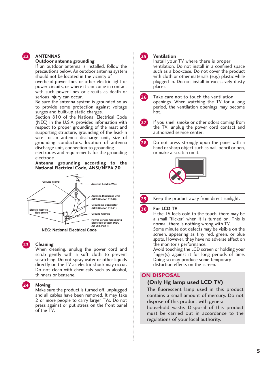 On disposal (only hg lamp used lcd tv) | LG 37LD665H User Manual | Page 5 / 207