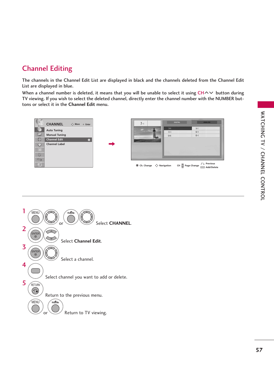 Channel editing | LG 37LD665H User Manual | Page 57 / 207