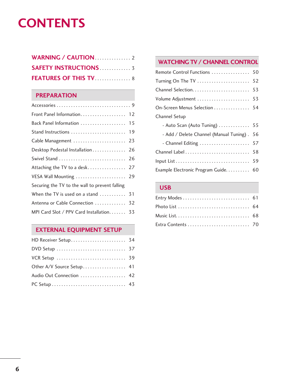 LG 37LD665H User Manual | Page 6 / 207