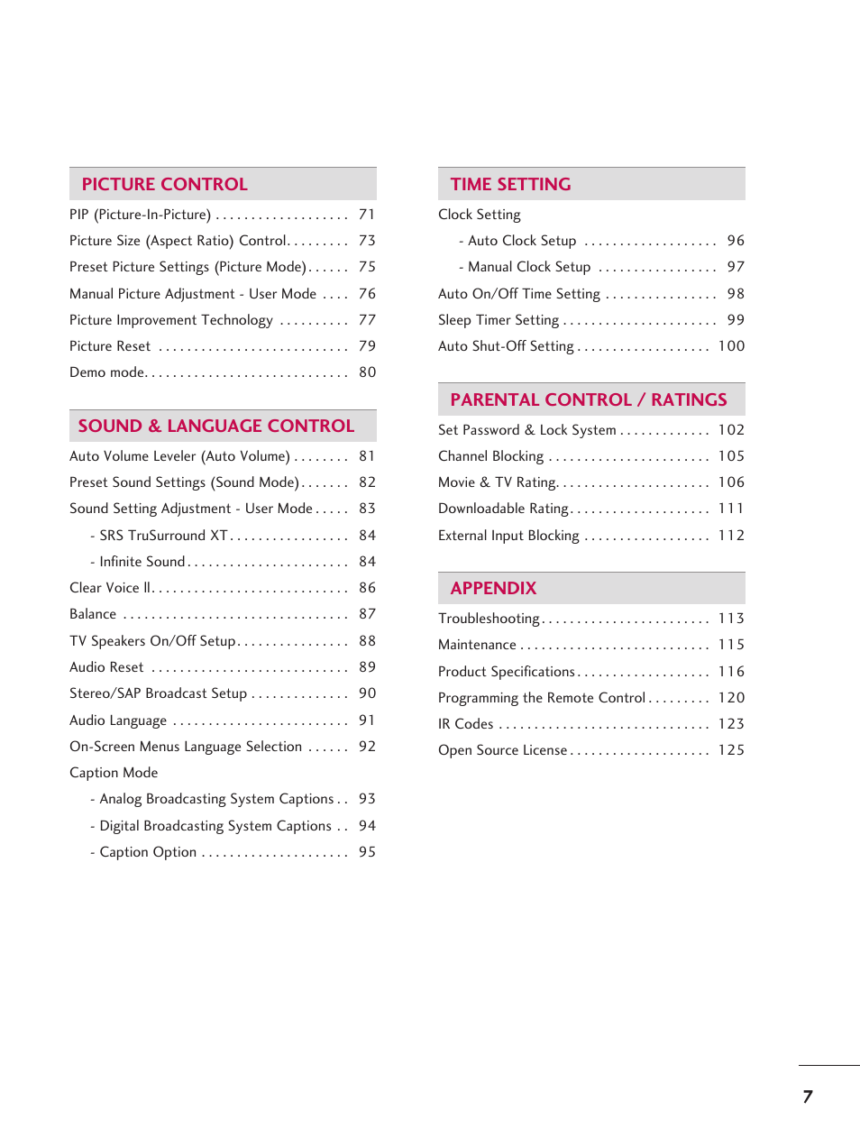 LG 37LD665H User Manual | Page 7 / 207