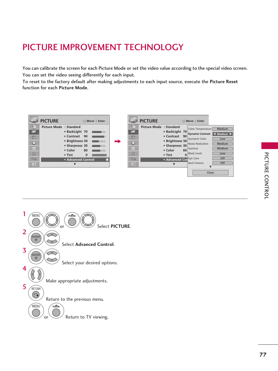 Picture improvement technology | LG 37LD665H User Manual | Page 77 / 207