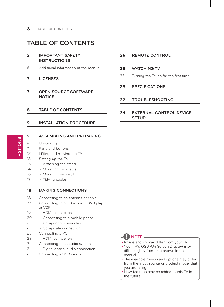 LG 55LN5400 User Manual | Page 8 / 48