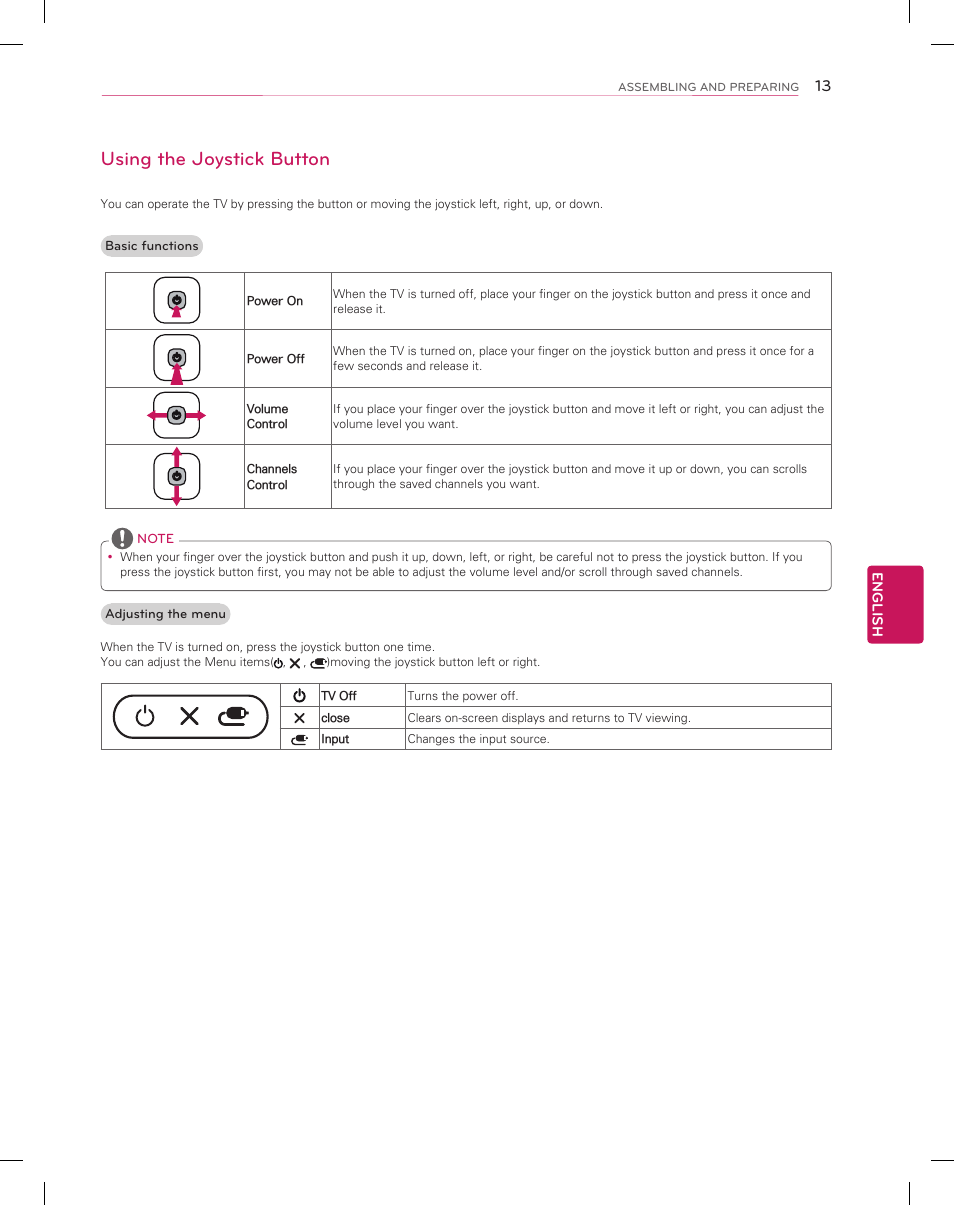 Using the joystick button | LG 55EC9300 User Manual | Page 13 / 44