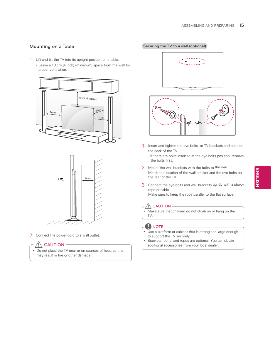 Mounting on a table 1 | LG 55EC9300 User Manual | Page 15 / 44