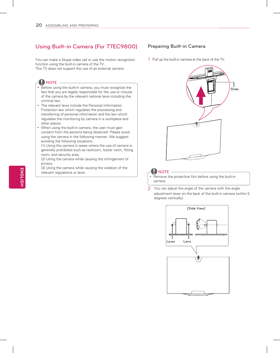 Preparing built-in camera 1 | LG 55EC9300 User Manual | Page 20 / 44