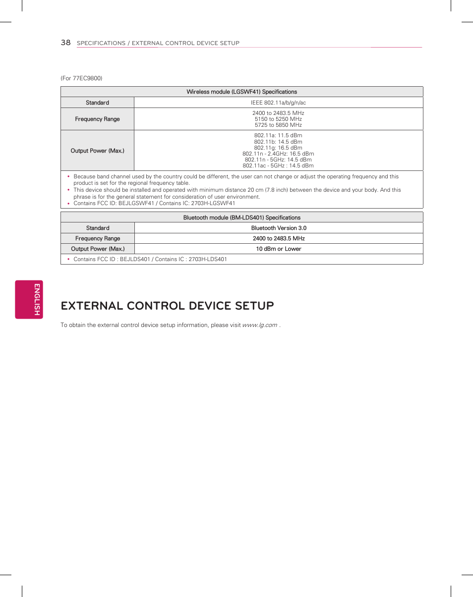 External control device setup | LG 55EC9300 User Manual | Page 38 / 44