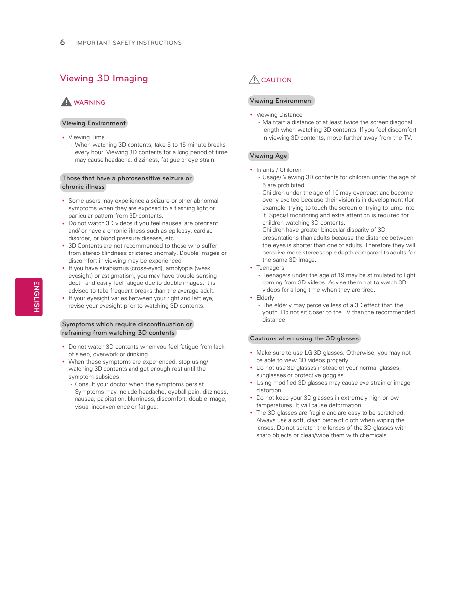 Viewing 3d imaging | LG 55EC9300 User Manual | Page 6 / 44