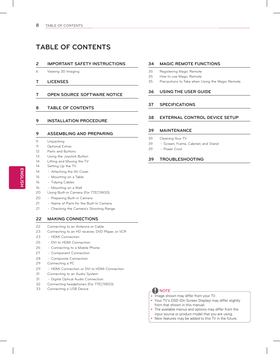 LG 55EC9300 User Manual | Page 8 / 44