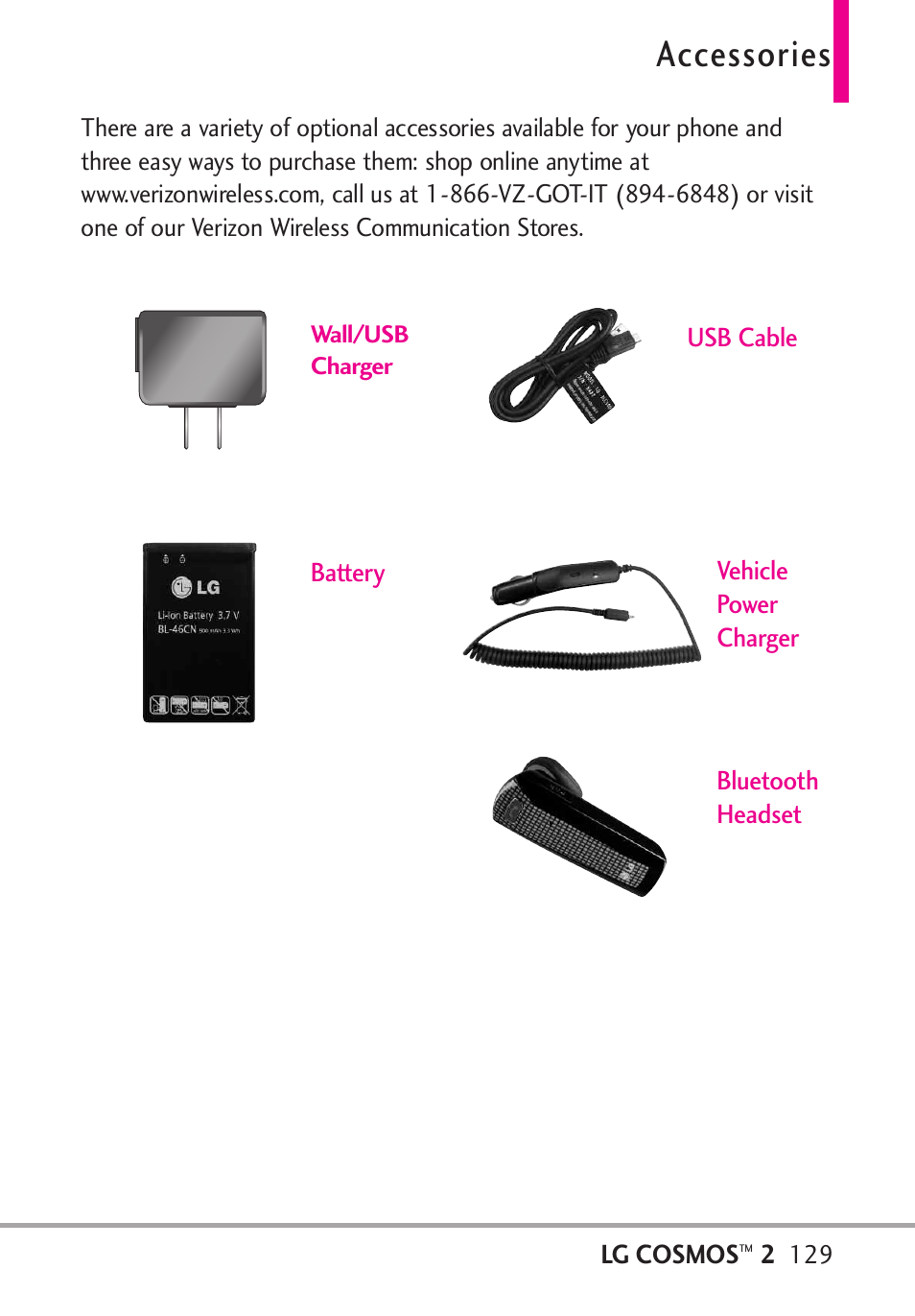 Accessories | LG LGVN251 User Manual | Page 131 / 292