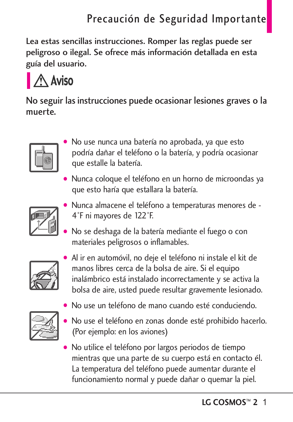 Precaución de seguridad impo, Precaución de seguridad importante | LG LGVN251 User Manual | Page 142 / 292