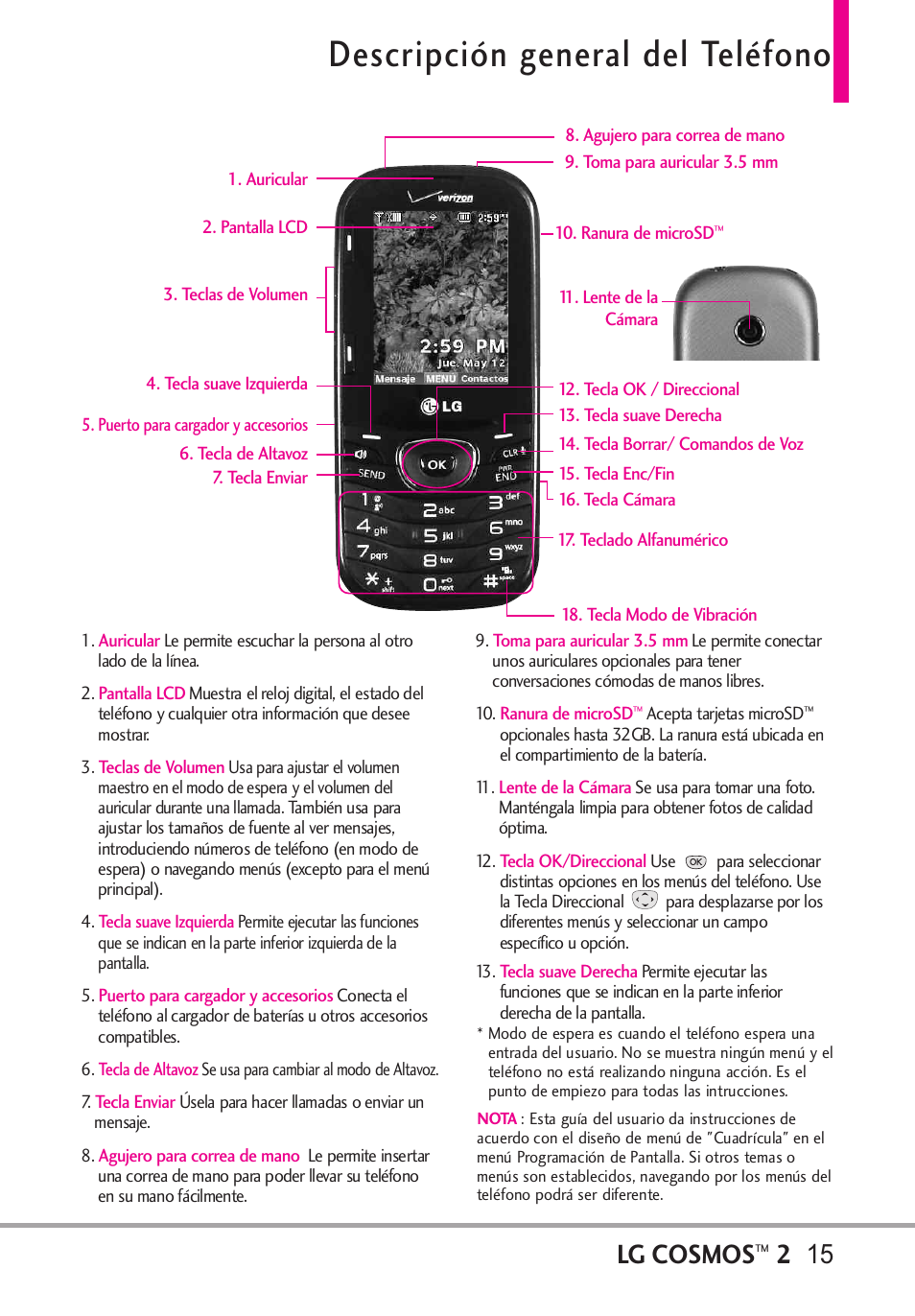 Descripción general del telé, Descripción general del teléfono, Lg cosmos | LG LGVN251 User Manual | Page 156 / 292