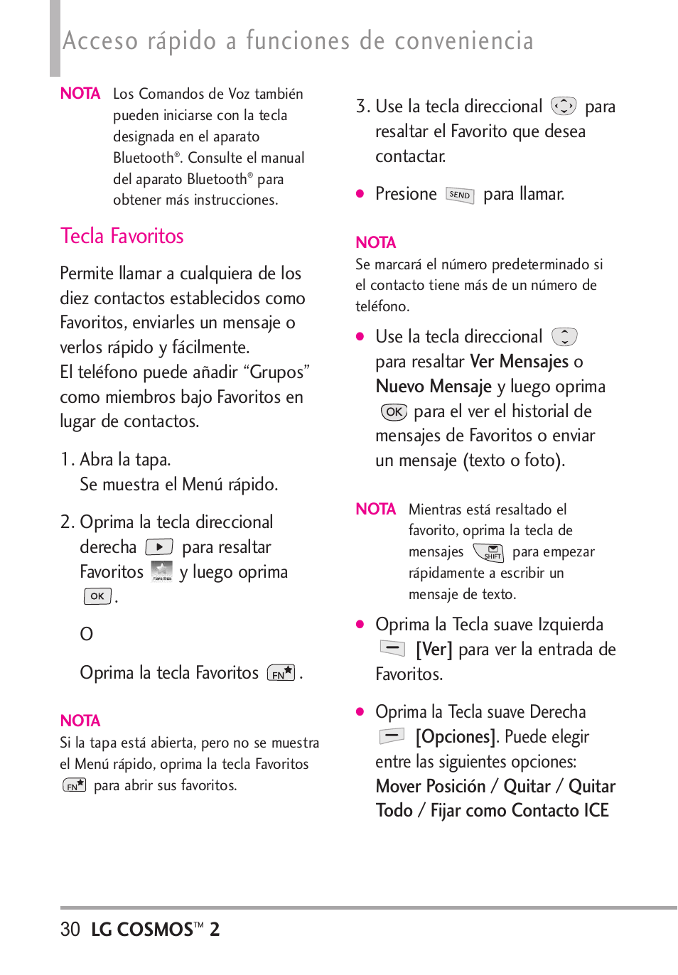 Tecla favoritos, Acceso rápido a funciones de conveniencia | LG LGVN251 User Manual | Page 171 / 292