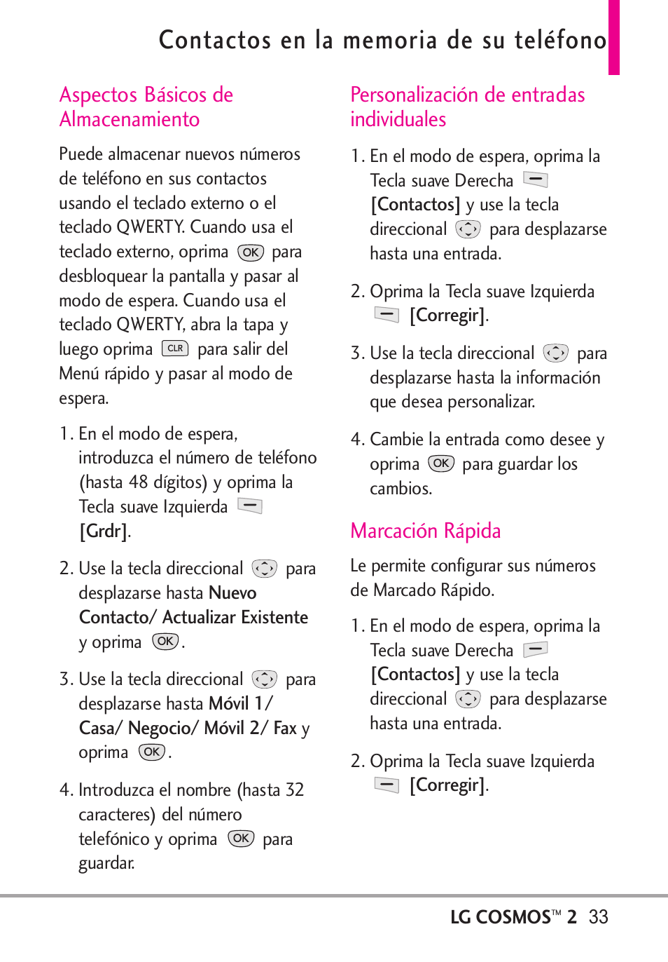 Contactos en la memoria de s, Aspectos básicos de almacen, Personalización de entradas | Marcación rápida, Contactos en la memoria de su teléfono, Aspectos básicos de almacenamiento, Personalización de entradas individuales | LG LGVN251 User Manual | Page 174 / 292