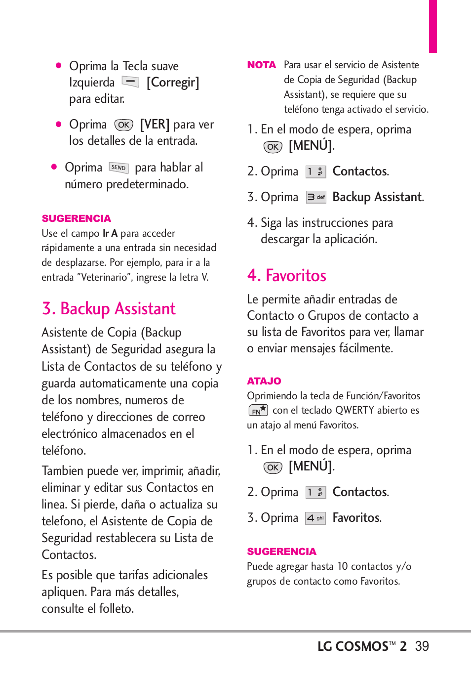 Backup assistant, Favoritos, Backup assistant 4. favoritos | LG LGVN251 User Manual | Page 180 / 292