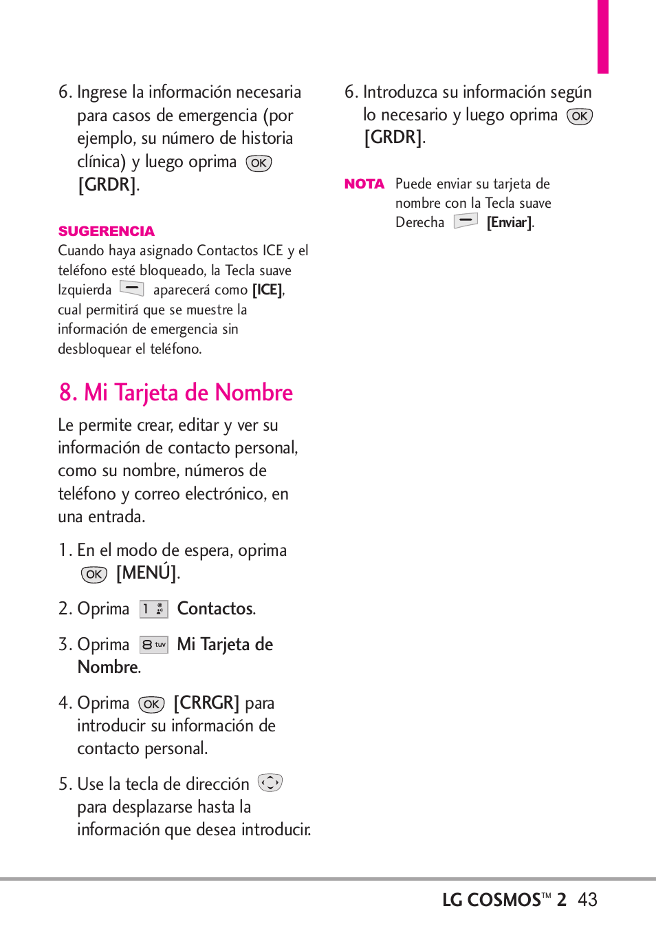 Mi tarjeta de nombre | LG LGVN251 User Manual | Page 184 / 292