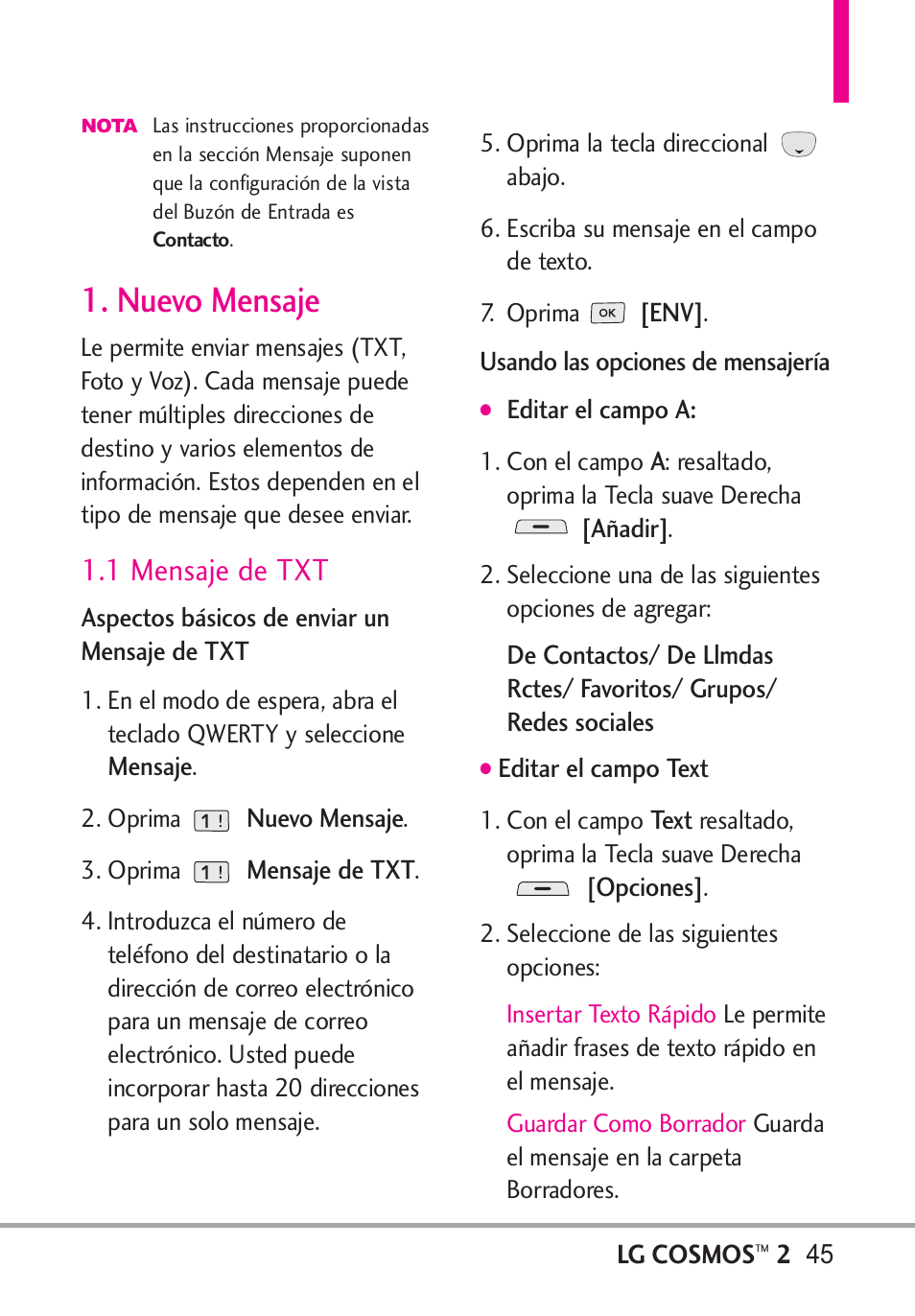 Nuevo mensaje, 1 mensaje de txt | LG LGVN251 User Manual | Page 186 / 292