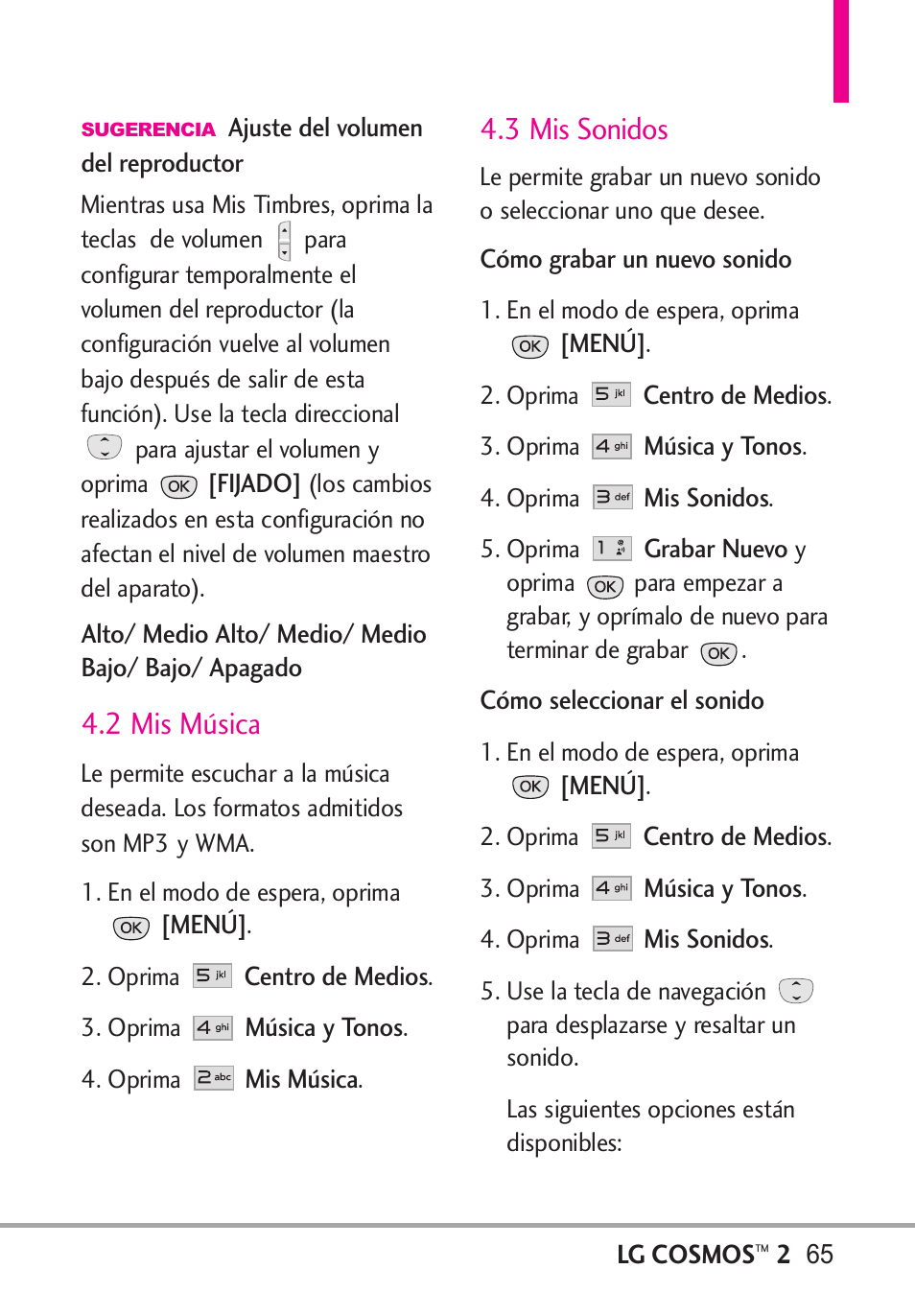 2 mis música, 3 mis sonidos | LG LGVN251 User Manual | Page 206 / 292