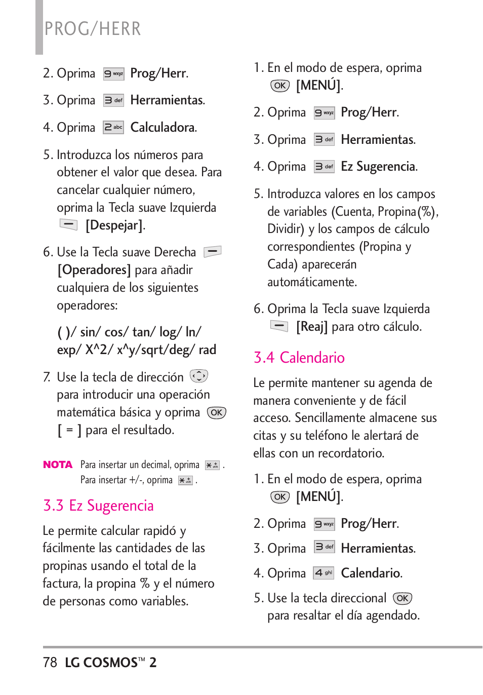 3 ez sugerencia, 4 calendario, Prog/herr | LG LGVN251 User Manual | Page 219 / 292