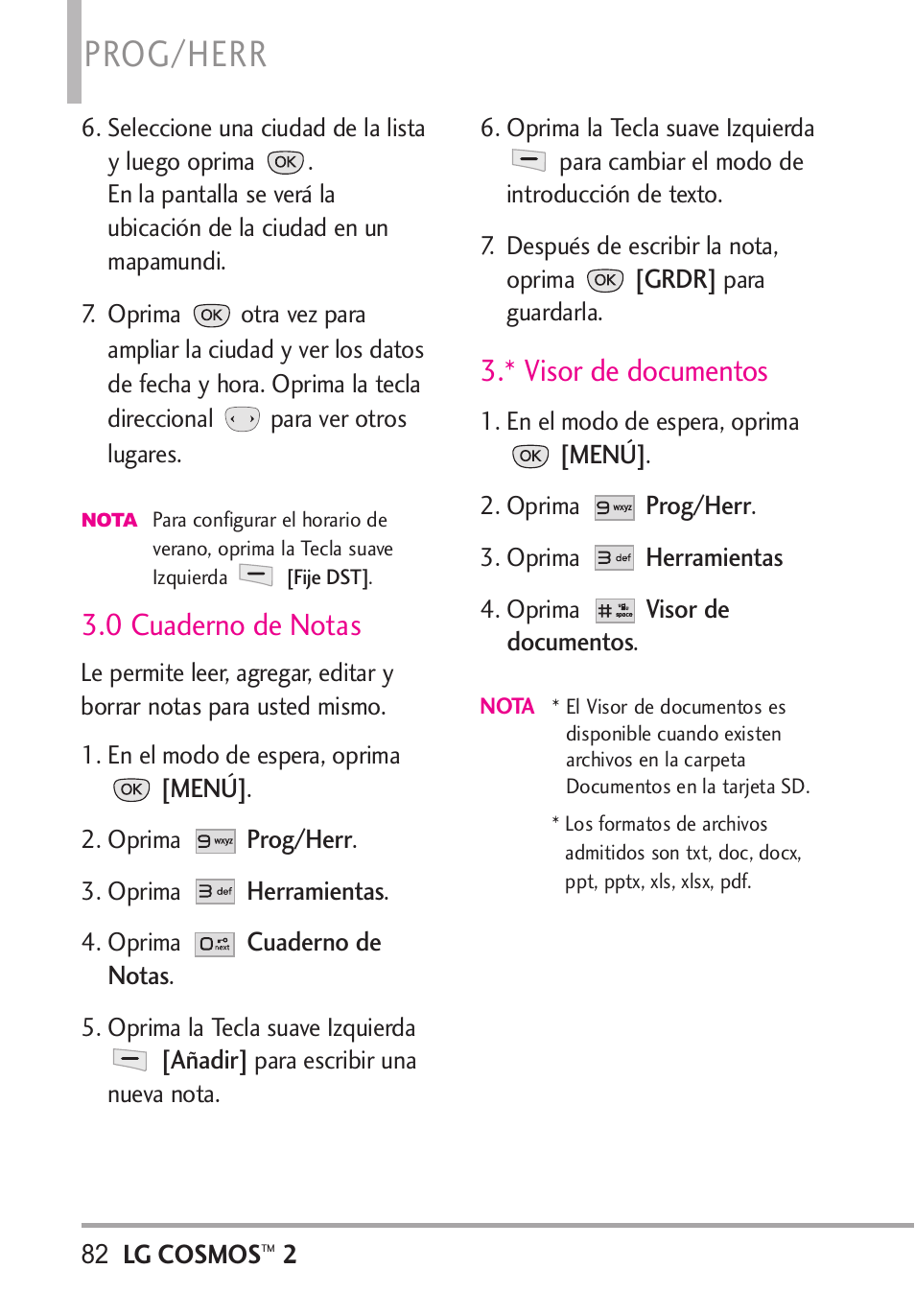 0 cuaderno de notas, * visor de documentos, Prog/herr | LG LGVN251 User Manual | Page 223 / 292