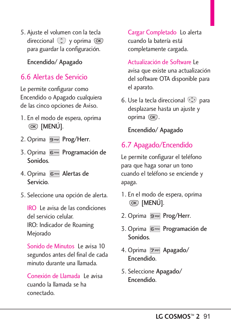 6 alertas de servicio, 7 apagado/encendido | LG LGVN251 User Manual | Page 232 / 292