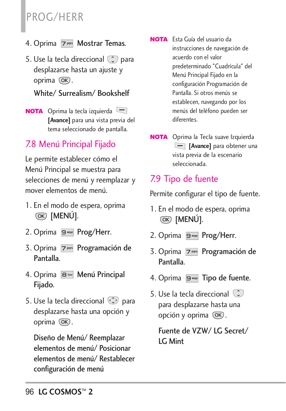 8 menú principal fijado, 9 tipo de fuente, Prog/herr | LG LGVN251 User Manual | Page 237 / 292