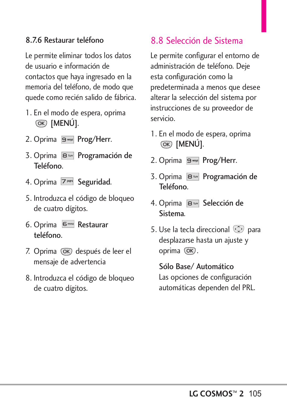 6 restaurar teléfono, 8 selección de sistema | LG LGVN251 User Manual | Page 246 / 292