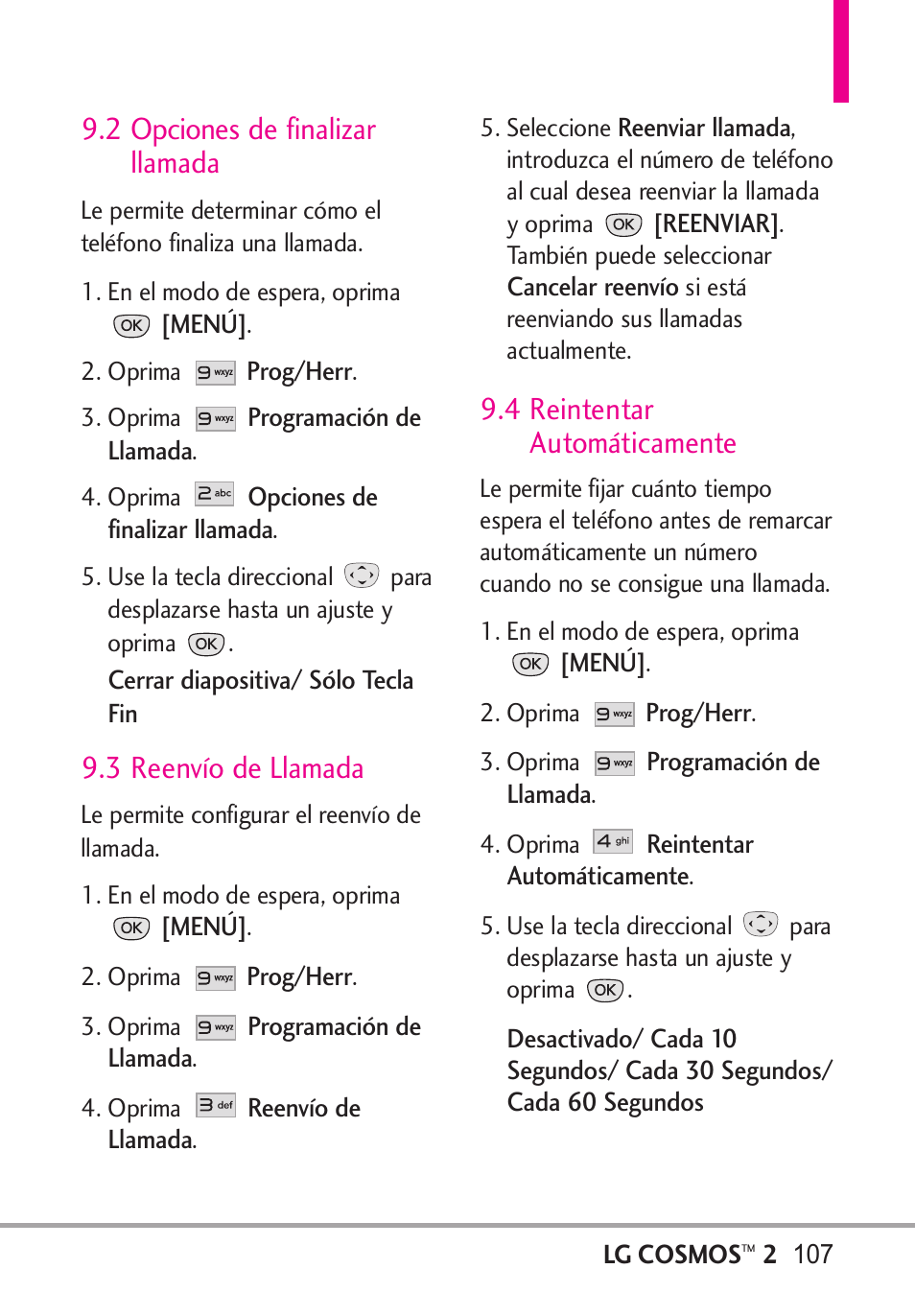 2 opciones de finalizar l, 3 reenvío de llamada, 4 reintentar automáticamente | 2 opciones de finalizar llamada | LG LGVN251 User Manual | Page 248 / 292