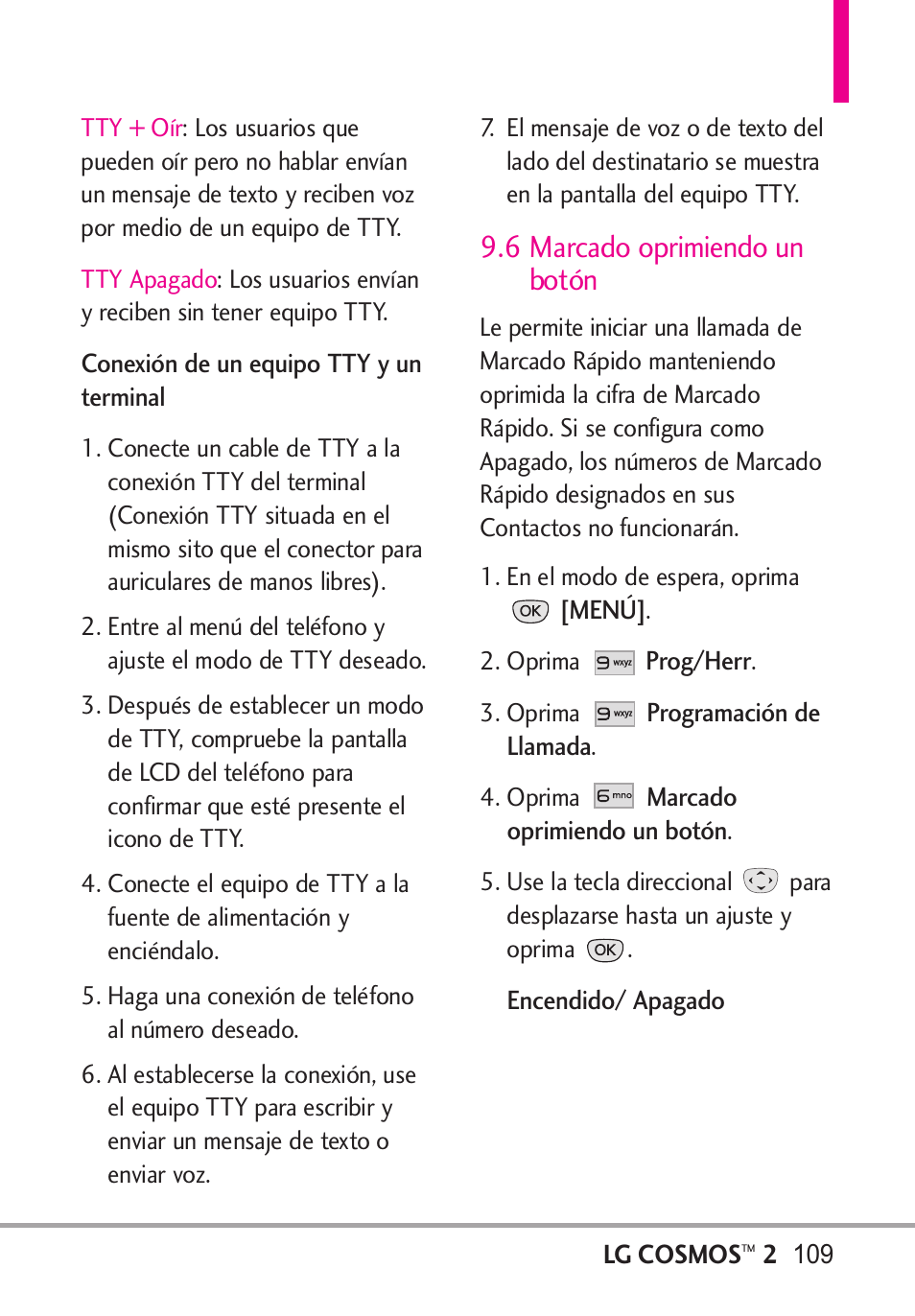 6 marcado oprimiendo un b, 6 marcado oprimiendo un botón .109, 6 marcado oprimiendo un botón | LG LGVN251 User Manual | Page 250 / 292