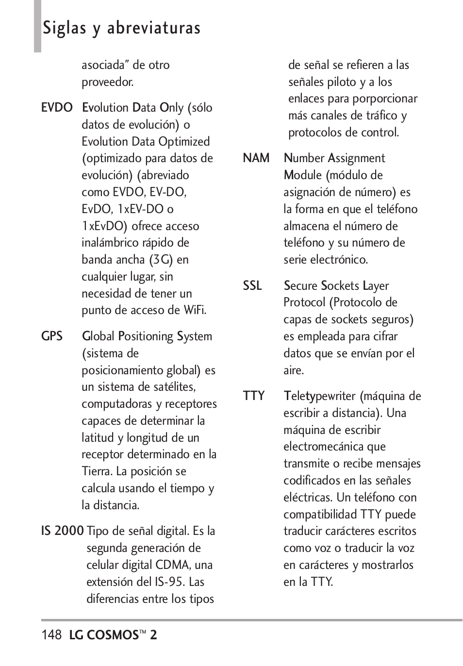 Siglas y abreviaturas | LG LGVN251 User Manual | Page 289 / 292