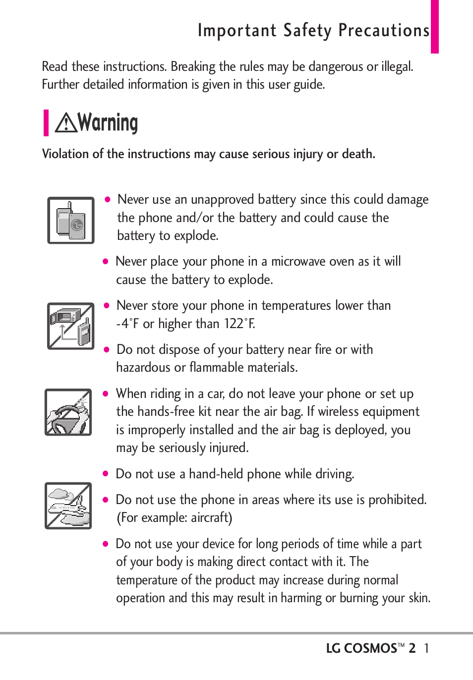 Important safety precautions, Do not use a hand-held phone while driving | LG LGVN251 User Manual | Page 3 / 292