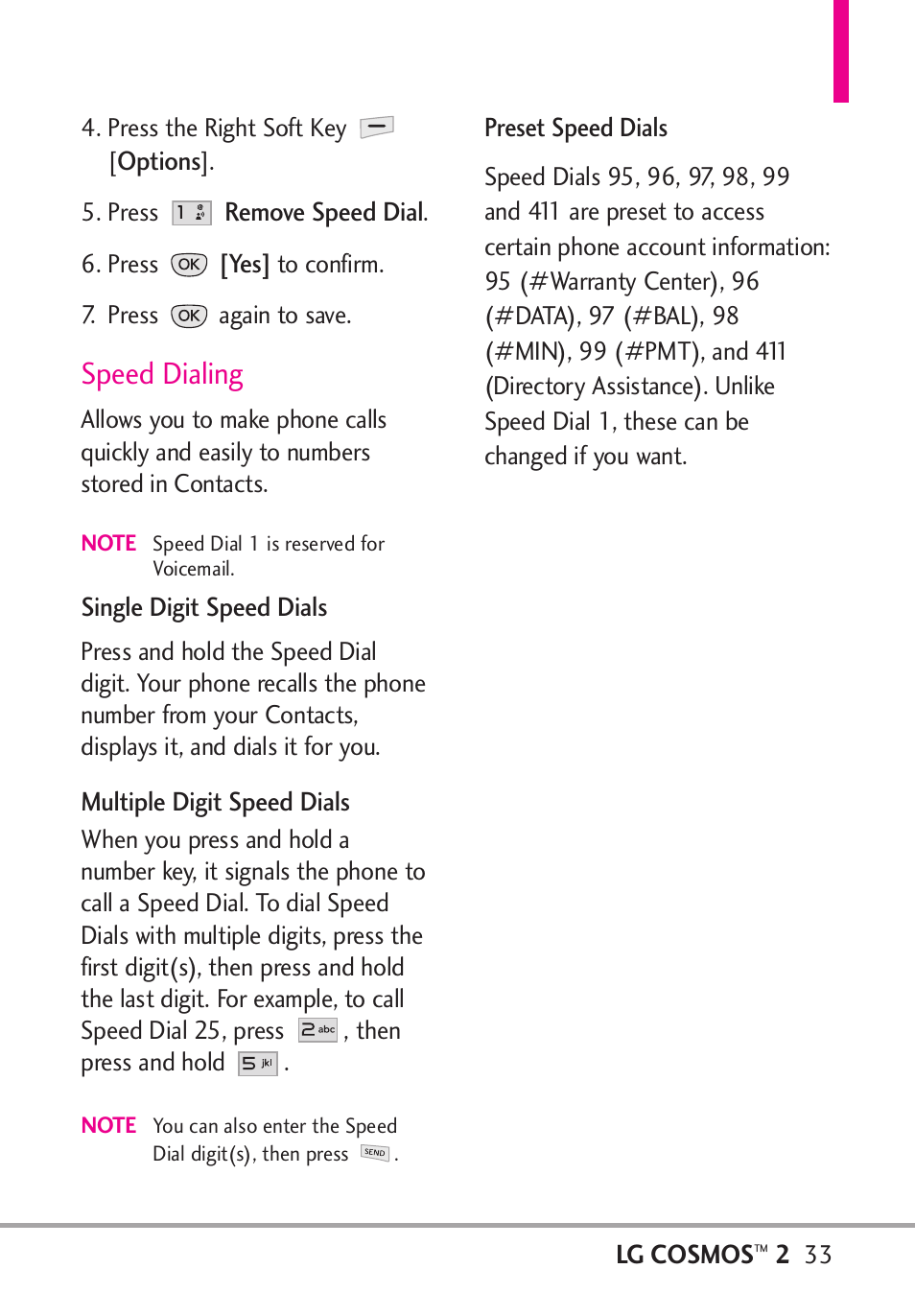 Speed dialing | LG LGVN251 User Manual | Page 35 / 292