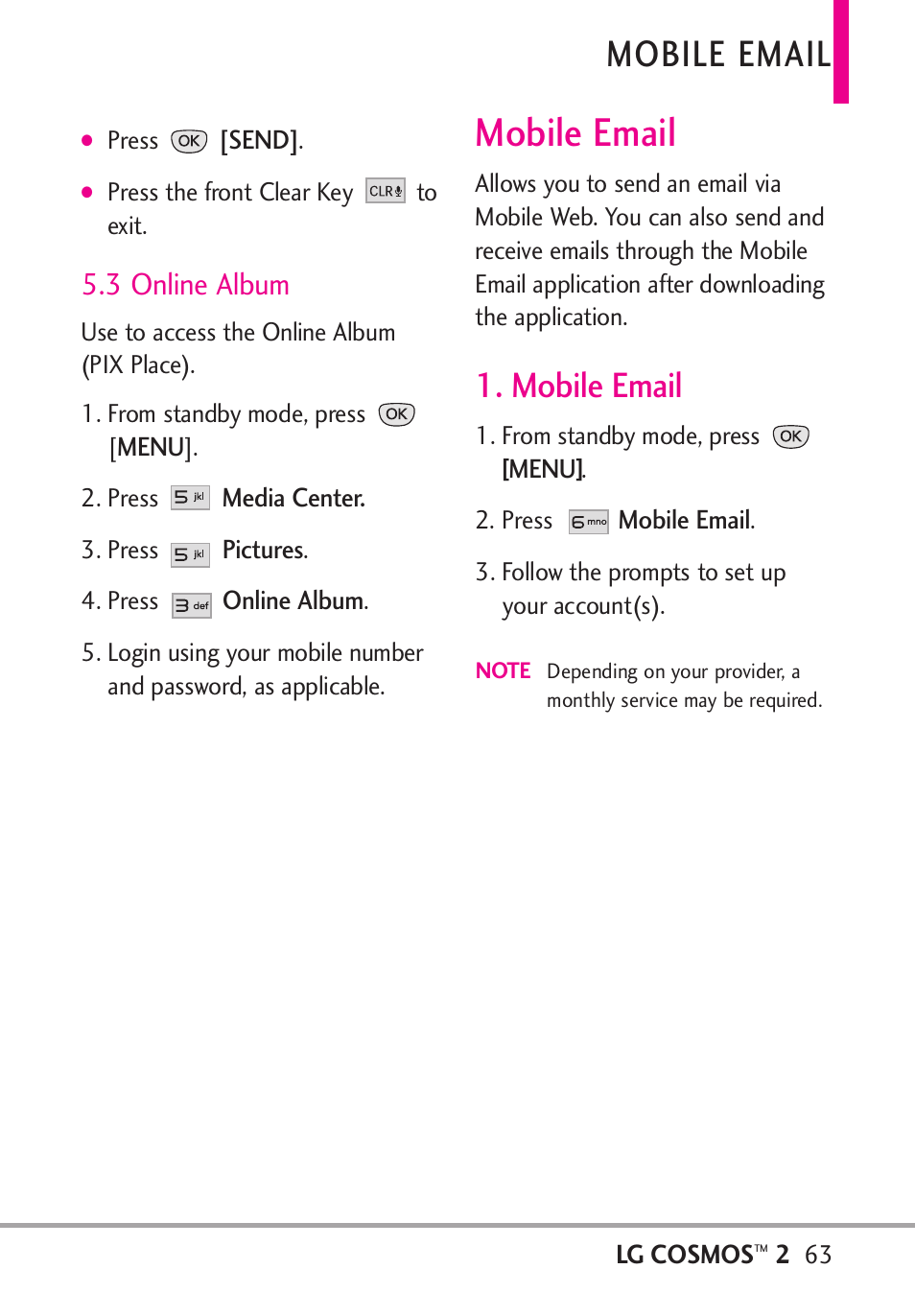 3 online album, Mobile email | LG LGVN251 User Manual | Page 65 / 292