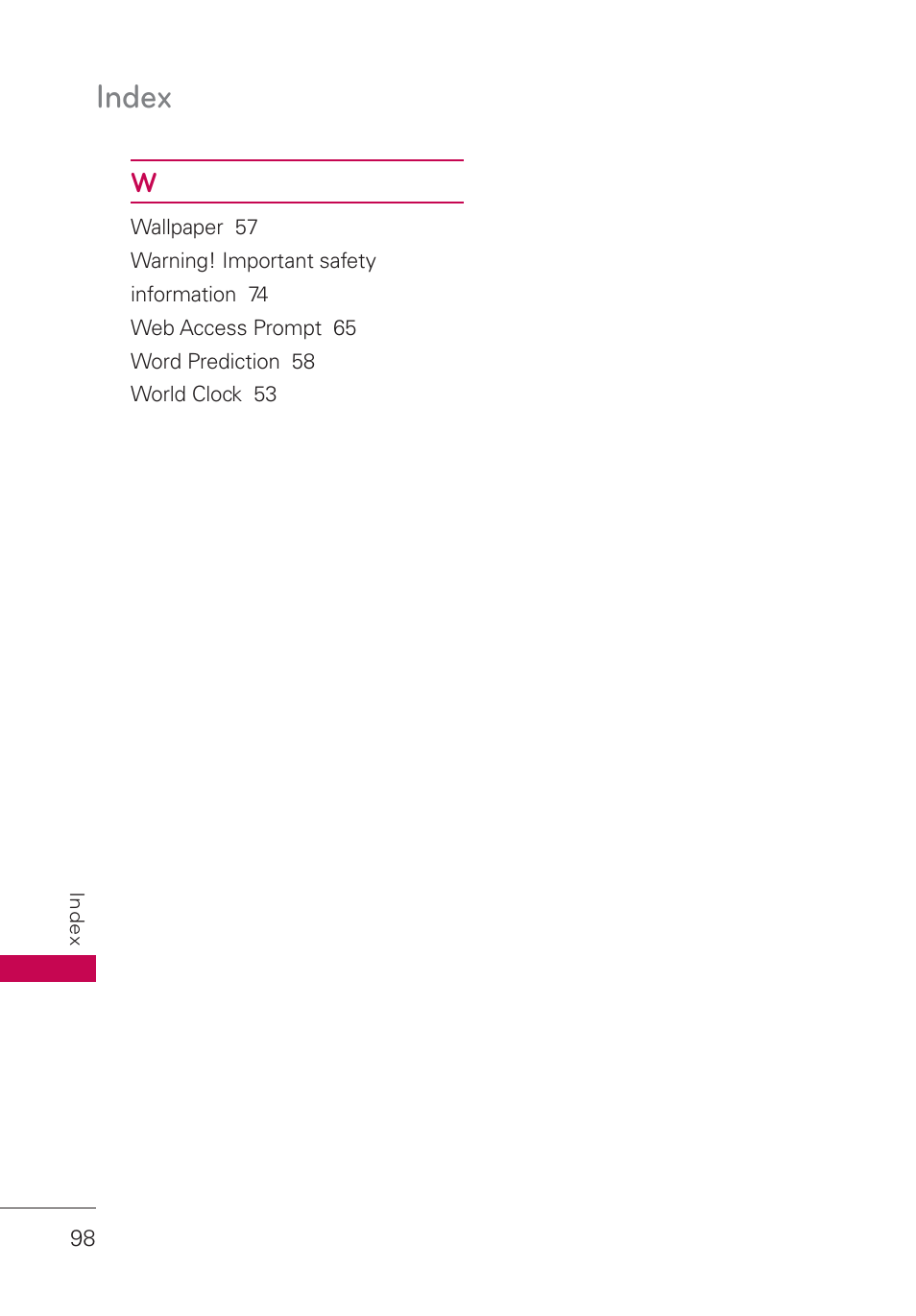 Index | LG UN160 User Manual | Page 100 / 101