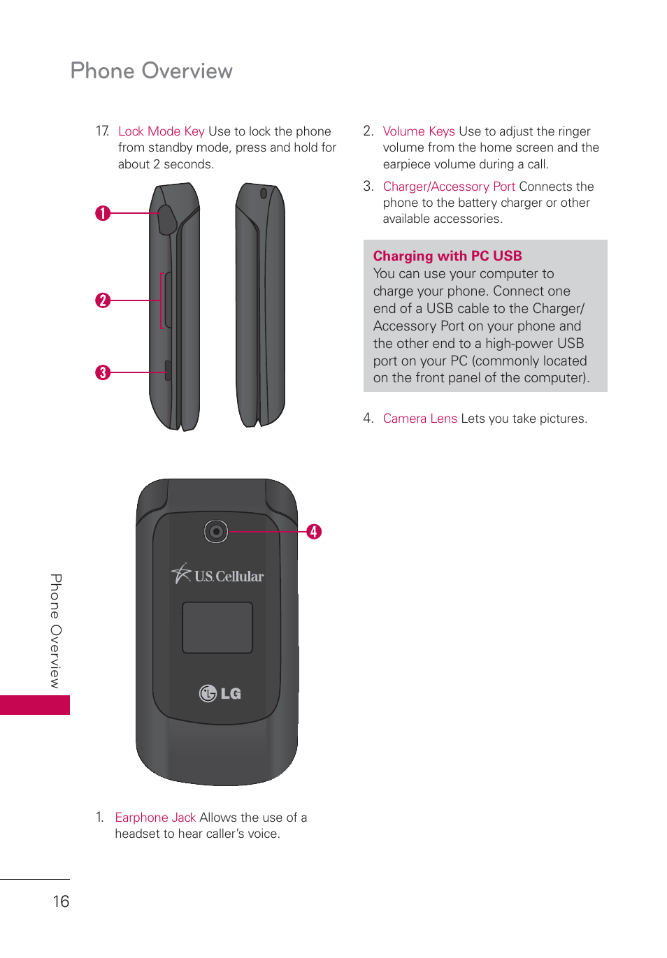 Phone overview | LG UN160 User Manual | Page 18 / 101