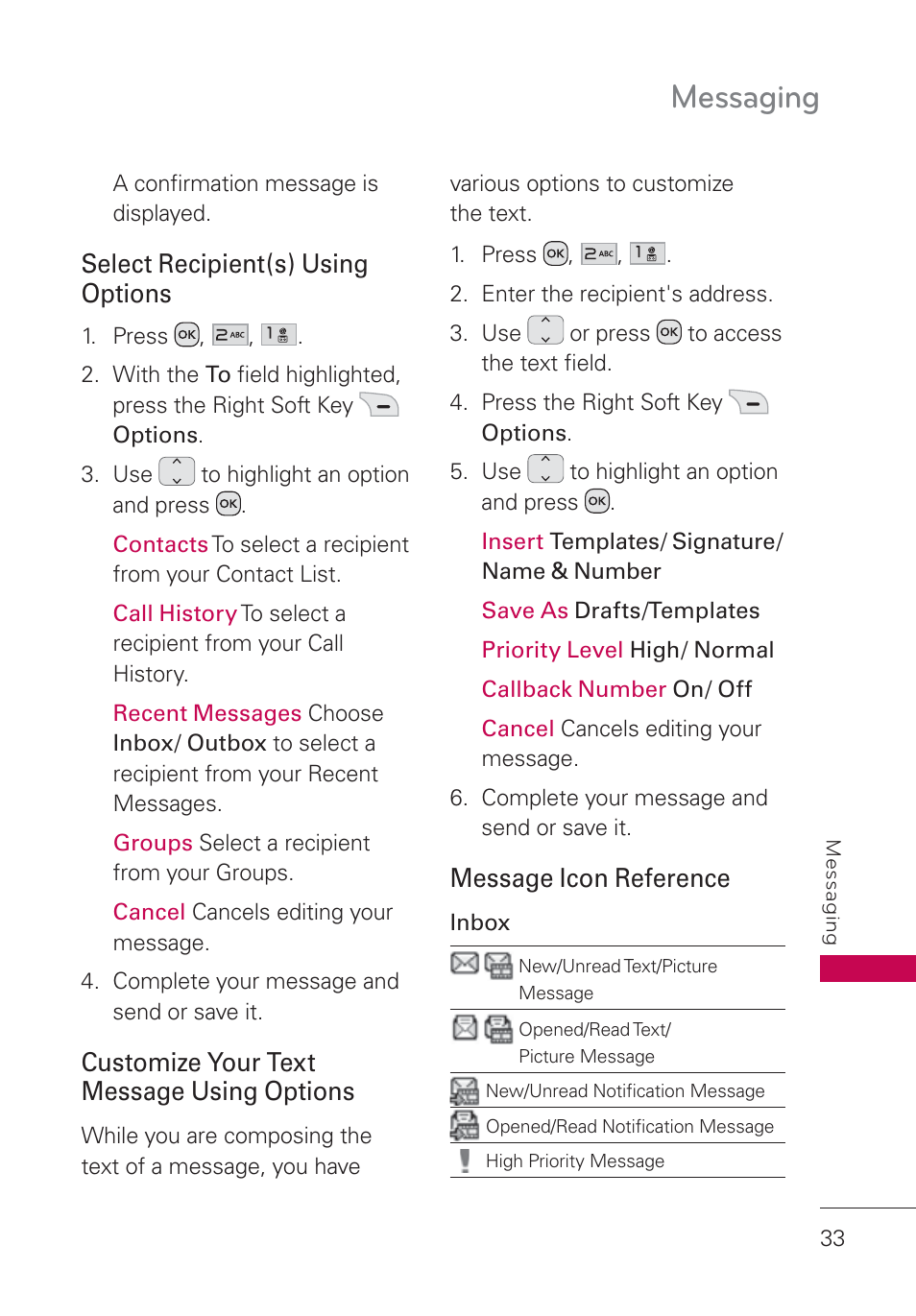 Messaging | LG UN160 User Manual | Page 35 / 101