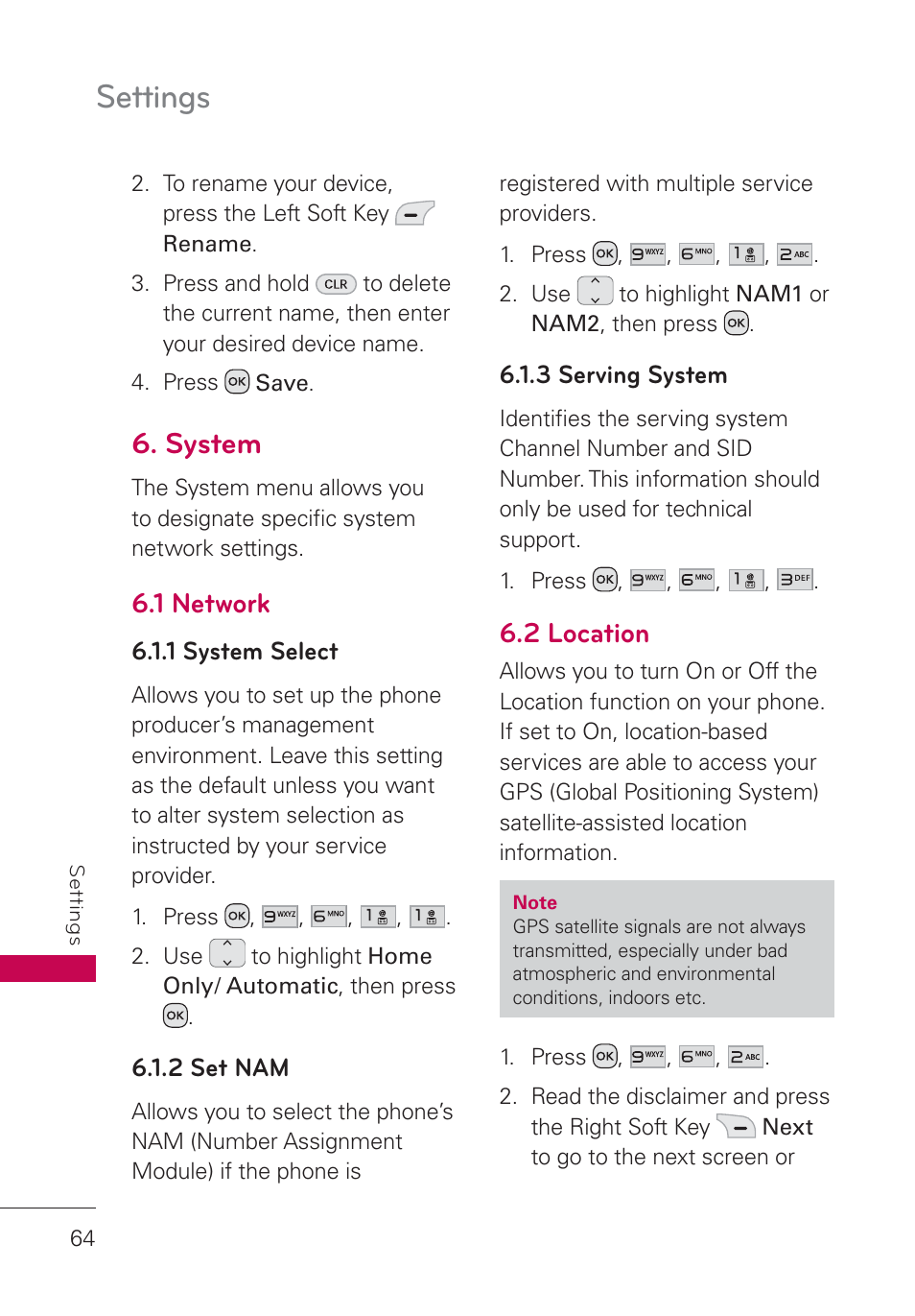 System, 1 network, 2 location | Settings | LG UN160 User Manual | Page 66 / 101