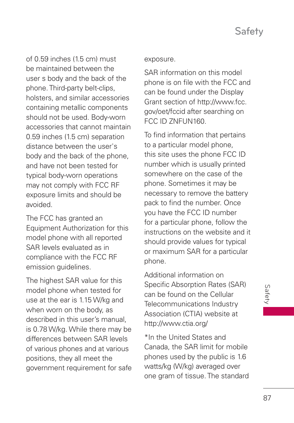 Safety | LG UN160 User Manual | Page 89 / 101