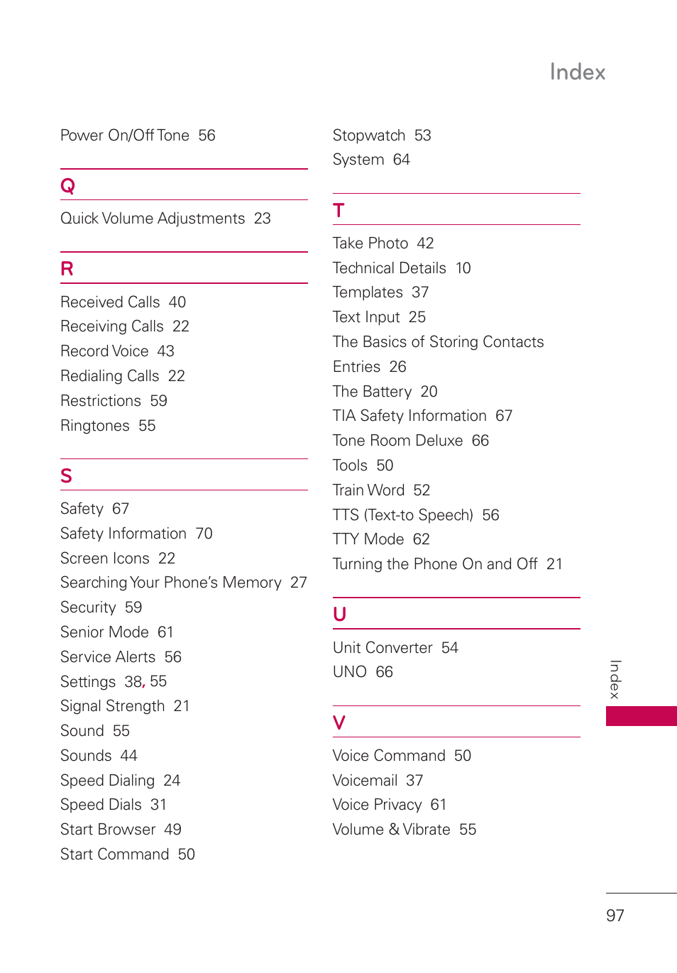 Index | LG UN160 User Manual | Page 99 / 101