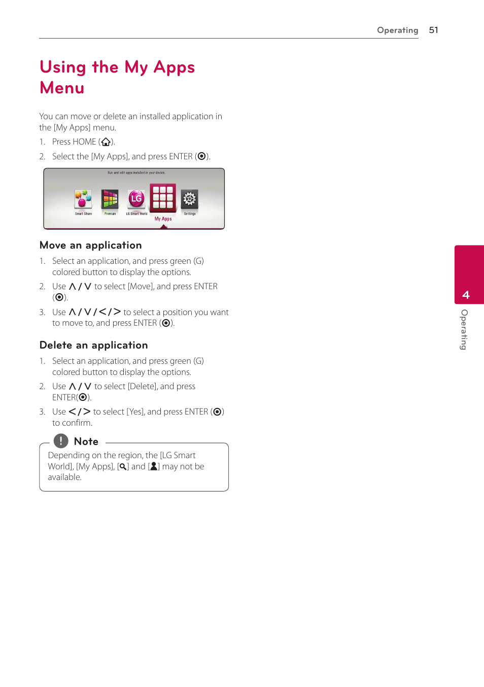 Using the my apps menu | LG BPM54 User Manual | Page 51 / 70