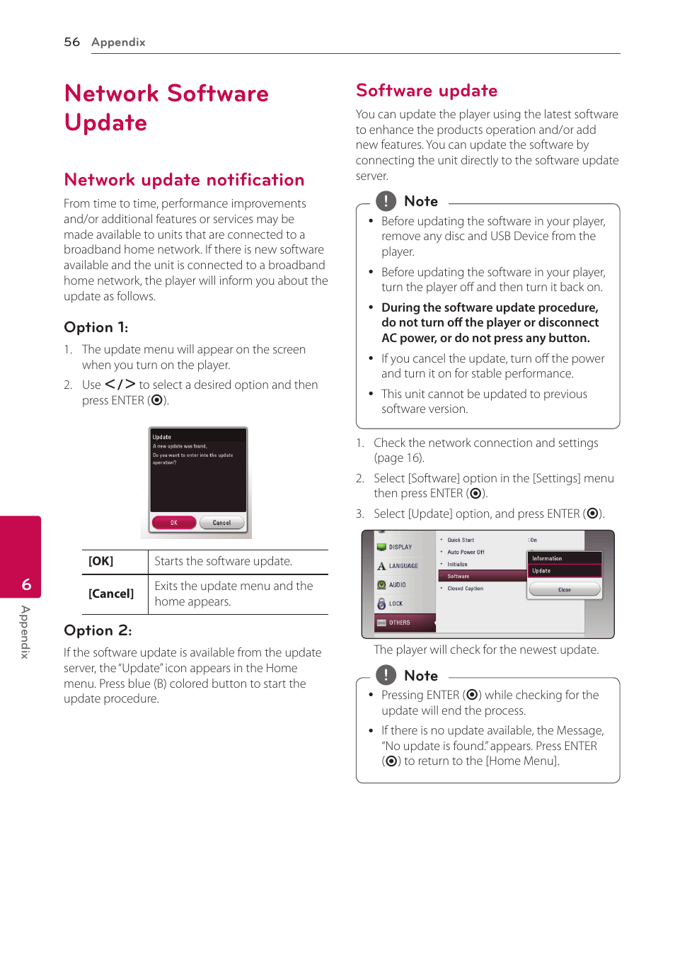 Network software update, Network update notification, Software update | LG BPM54 User Manual | Page 56 / 70