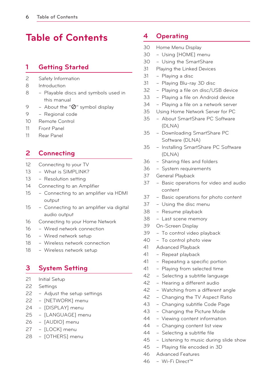 LG BPM54 User Manual | Page 6 / 70