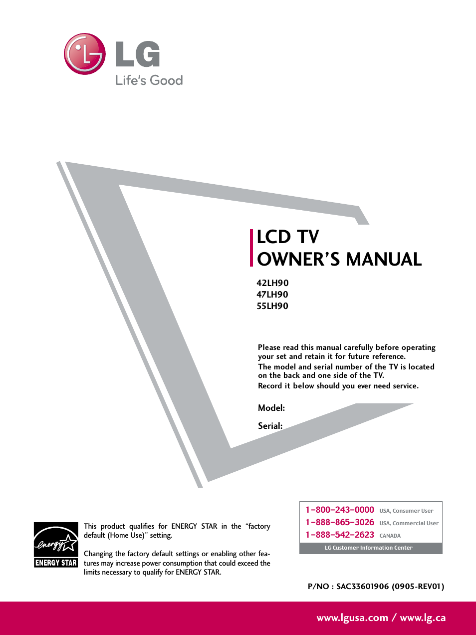 LG 47LH90-UB User Manual | 134 pages