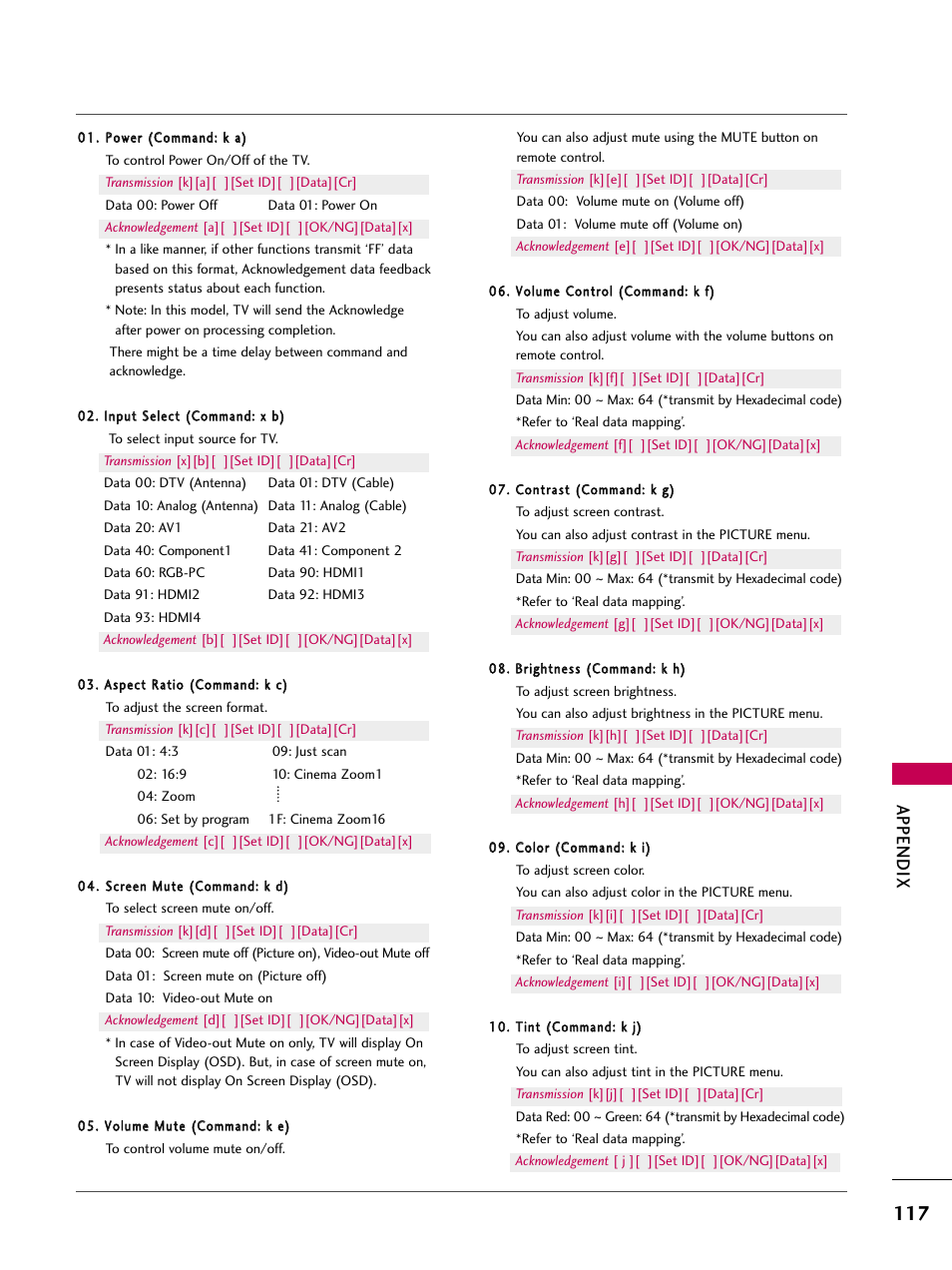 Appendix | LG 47LH90-UB User Manual | Page 117 / 134