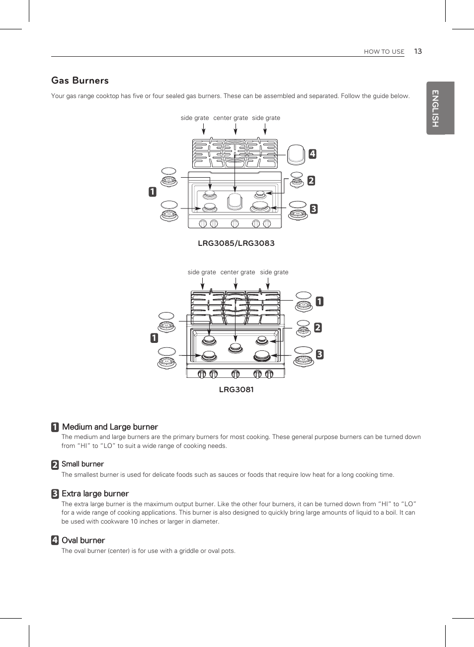 Gas burners | LG LRG3083ST User Manual | Page 14 / 93